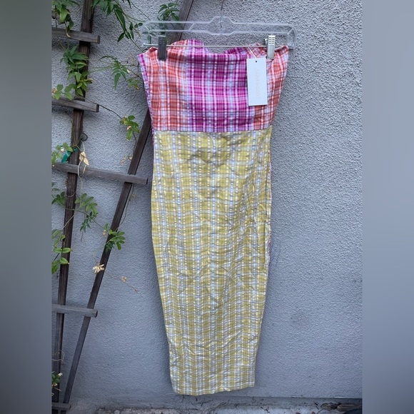 Saint Mojavi The Talavera Tube Dress Tri-Color Plaid Seersucker New with Tags! - Picture 4 of 9